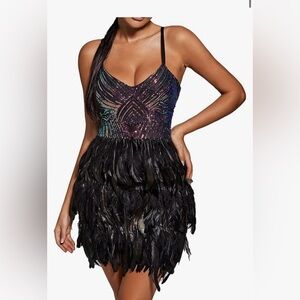 MARIA DEL ROSARIO Sequin Feather Details Mini Dress Size S Very Rare And Unique